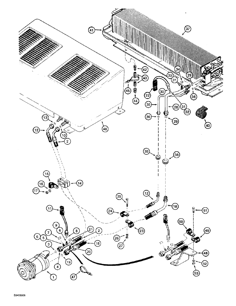 Схема запчастей Case 821B - (9-085A) - AIR CONDITIONING SYSTEM, COMPRESSOR TO CONDENSER AND (09) - CHASSIS/ATTACHMENTS