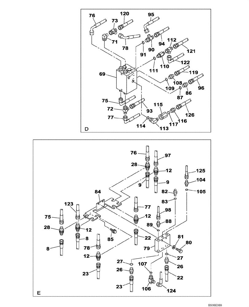 Схема запчастей Case CX800 - (08-031-00[01]) - HYDRAULIC CIRCUIT - HAND CONTROL PILOT (WITHOUT VALVE, PRESSURE RELIEF) (08) - HYDRAULICS