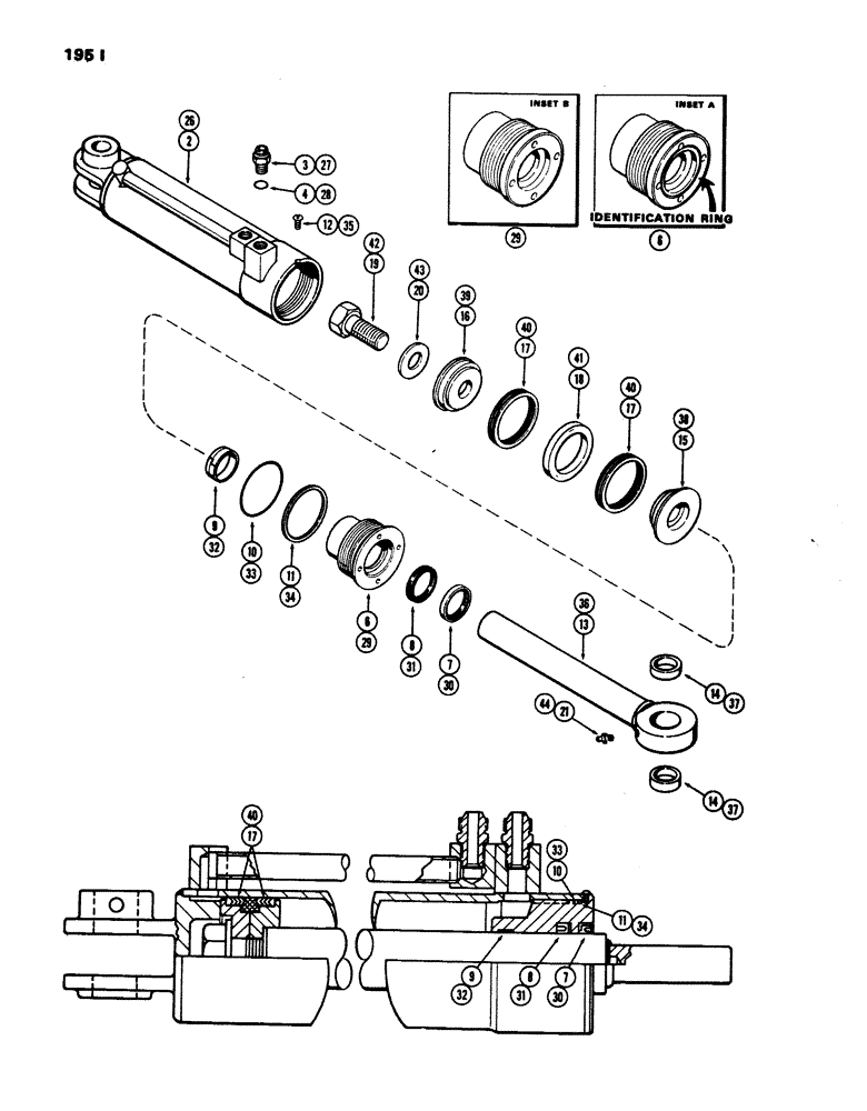 Схема запчастей Case W24 - (195I) - G33624 & G33625 CLAM CYLS,4" DIA. CYL W/10"STROKE W/SOLID OUTER PISTON ROD WIPER WITHGLAND ID RING. (08) - HYDRAULICS