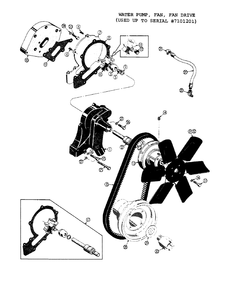 Схема запчастей Case 1000C - (040) - WATER PUMP, FAN, FAN DRIVE, USED UP TO SERIAL NUMBER 7101201 (01) - ENGINE