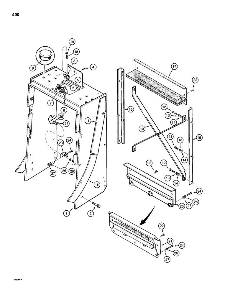 Схема запчастей Case 1150D - (400) - RADIATOR SHROUD, LOADER MODELS (09) - CHASSIS/ATTACHMENTS