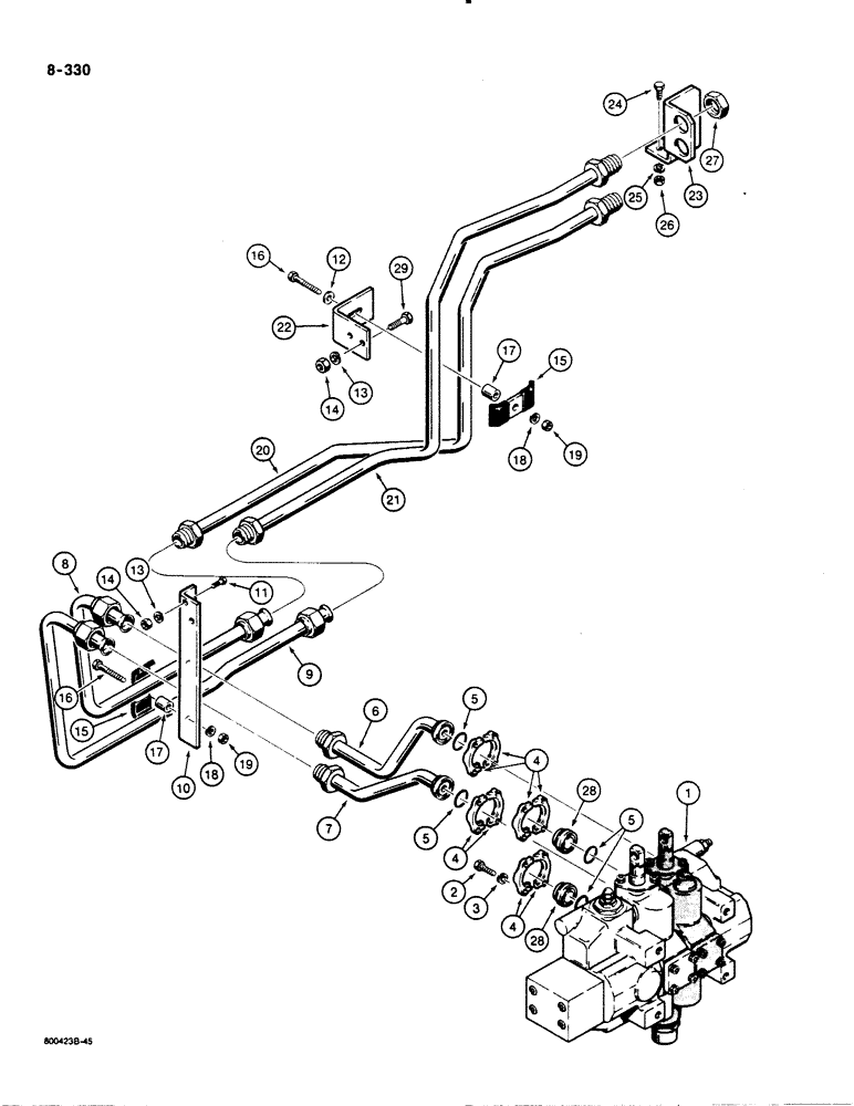 Схема запчастей Case 1455B - (8-330) - DOZER LIFT HYDRAULIC CIRCUIT, VALVE AND TUBES (08) - HYDRAULICS