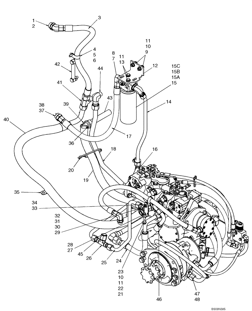 Схема запчастей Case 430 - (06-16) - HYDROSTATICS - SUPPLY AND RETURN (06) - POWER TRAIN