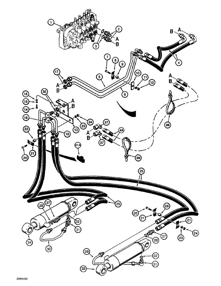 Схема запчастей Case 1155E - (8-054) - RIPPER HYDRAULIC CIRCUIT (08) - HYDRAULICS