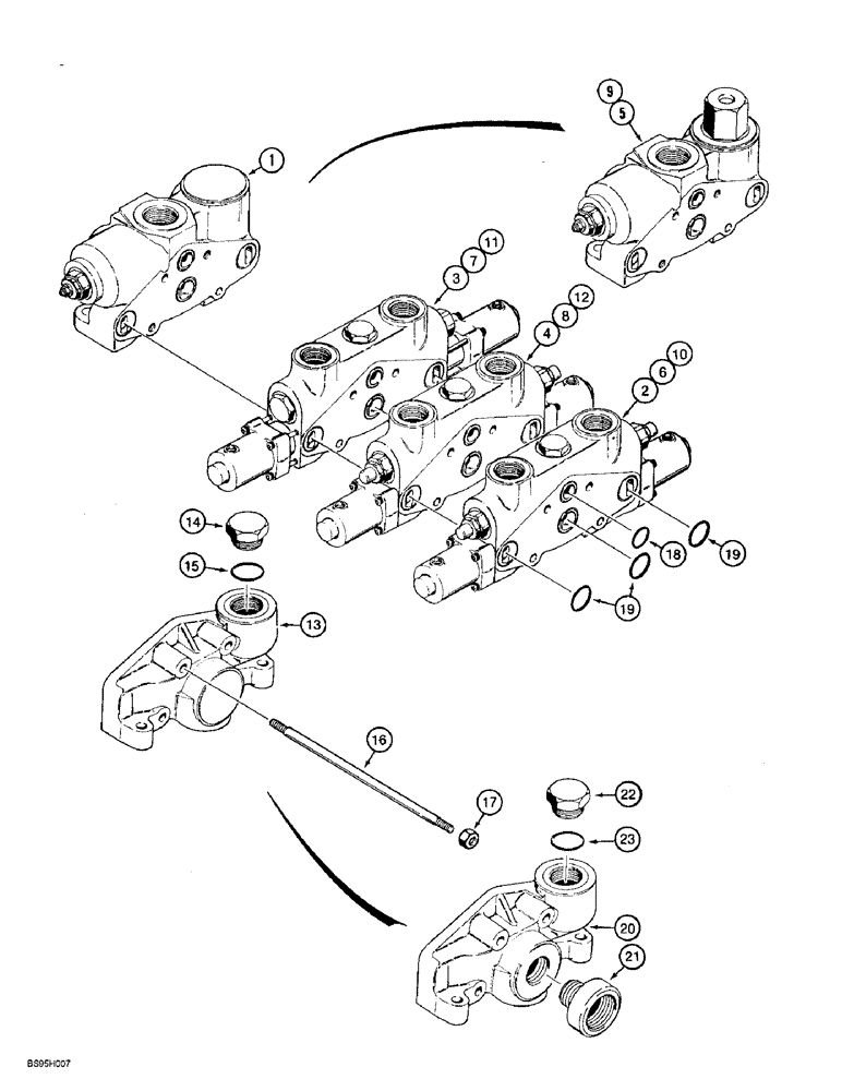 Схема запчастей Case 721B - (8-033A) - LOADER CONTROL VALVE - THREE SPOOL, XT LOADER, 114617A1 VALVE ASSEMBLY (08) - HYDRAULICS