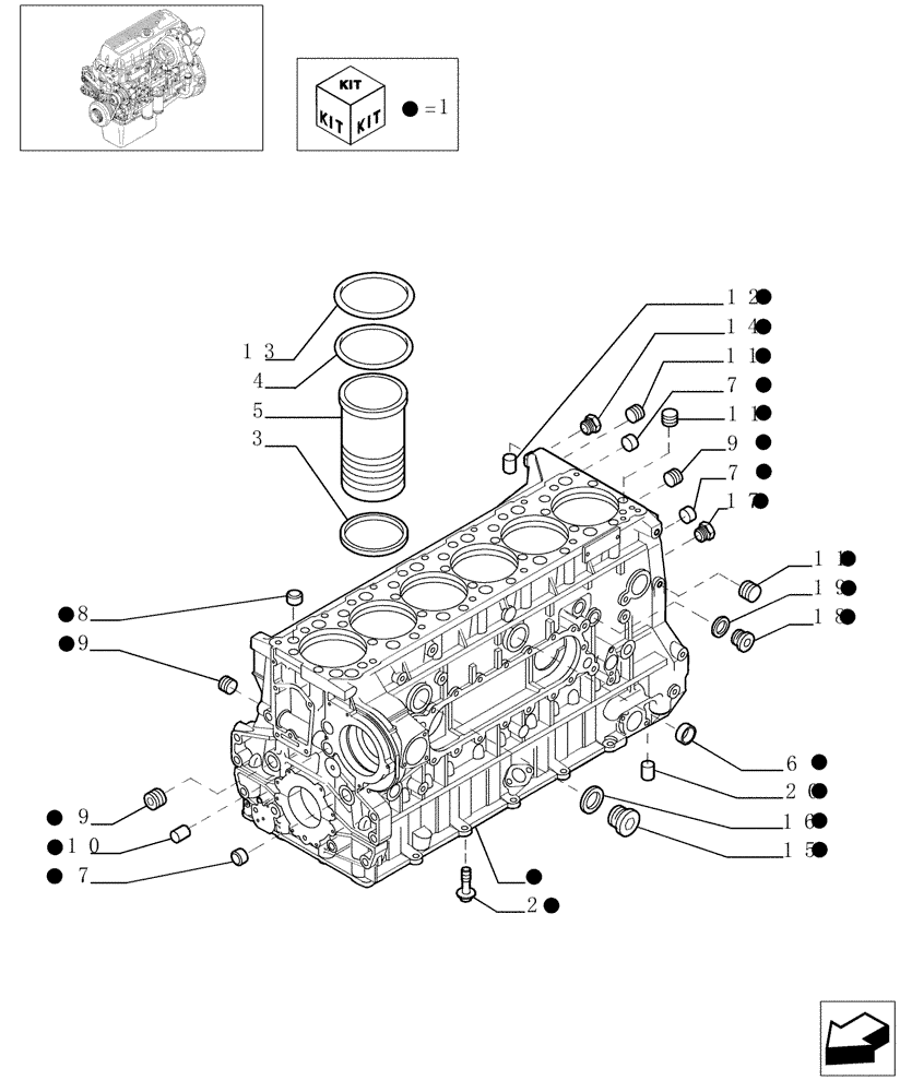 Схема запчастей Case F3BE0684A B002 - (0.04.0[01]) - CYLINDER BLOCK & RELATED PARTS (504052941 - 504071425) 