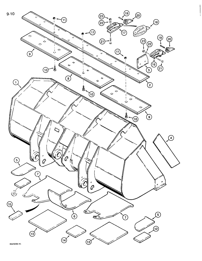 Схема запчастей Case 721 - (9-010) - LOADER BUCKET AND CUTTING EDGES, 2.75 CUBIC YARD BUCKET, 2.75 CUBIC YARD (2.1 CUBIC METRE) BUCKET (09) - CHASSIS/ATTACHMENTS