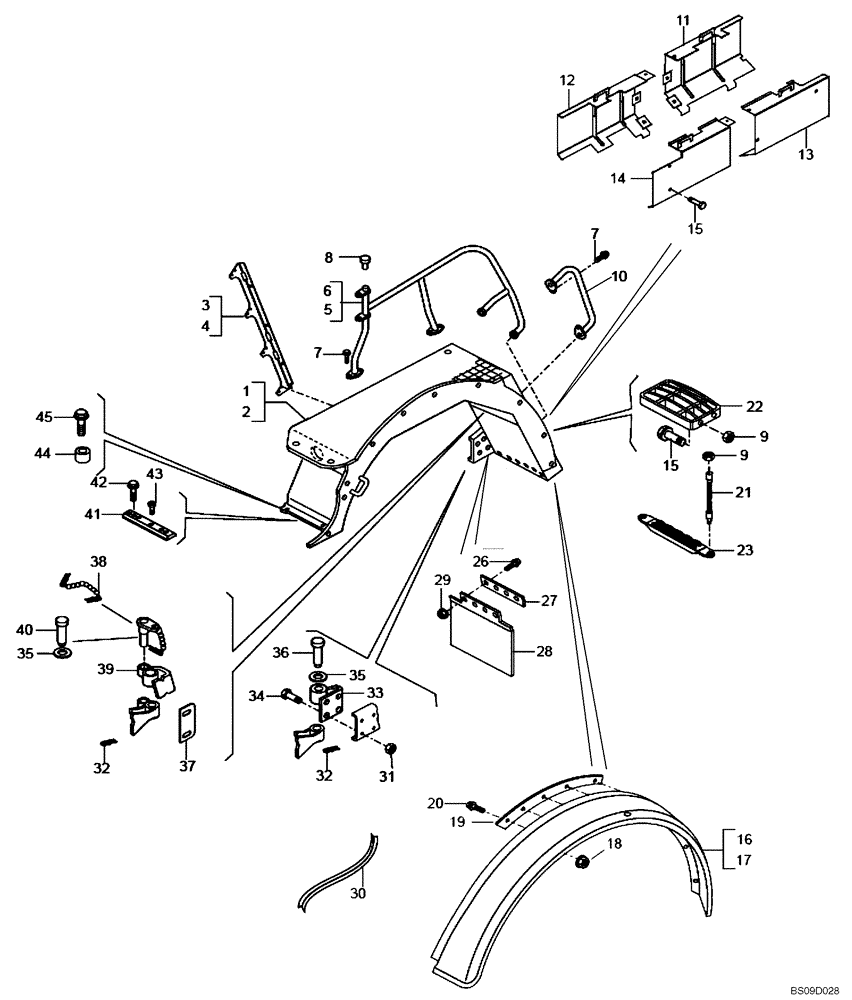 Схема запчастей Case 330B - (60A00010613[001]) - MUUD GUARD ASSY, FRONT (P.I.N. HHD0330BN7PG5700 AND AFTER) (84208960) (10) - Cab/Cowlings