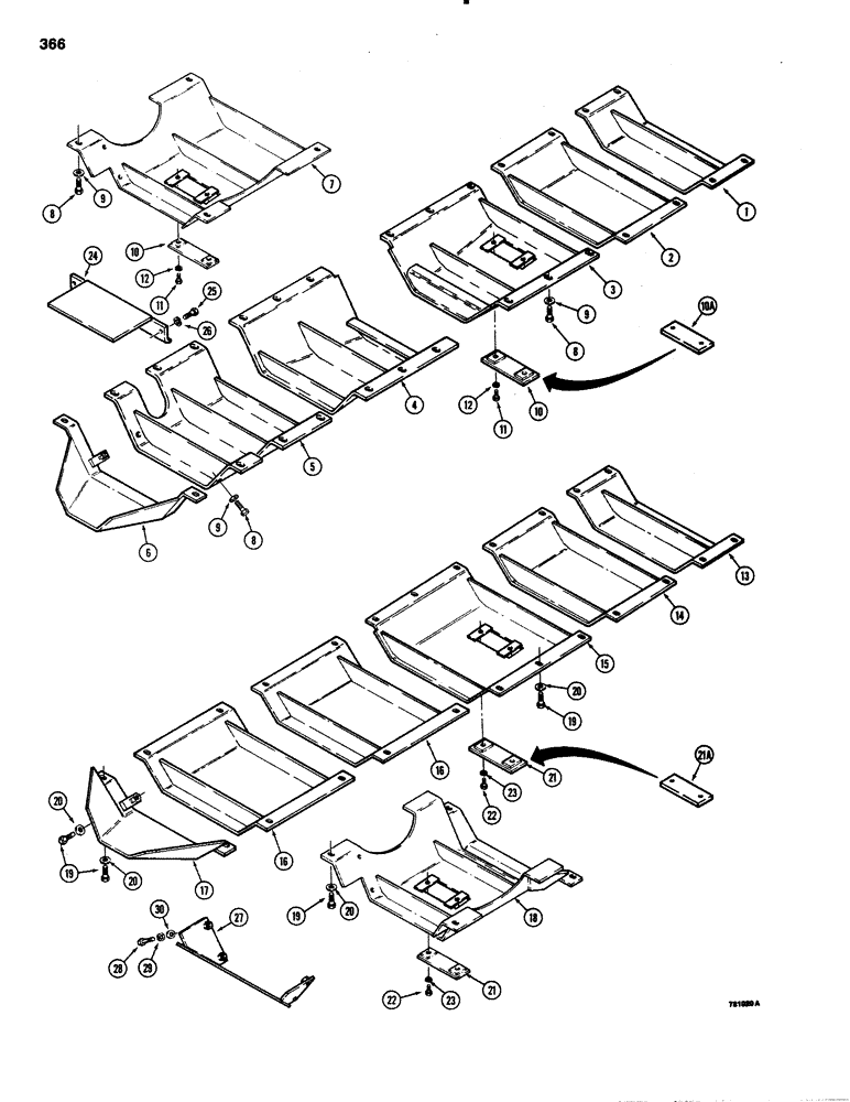 Схема запчастей Case 1150C - (366) - UNDERCARRIAGE GUARDS, DOZER AND DRAWBAR MODELS (09) - CHASSIS/ATTACHMENTS