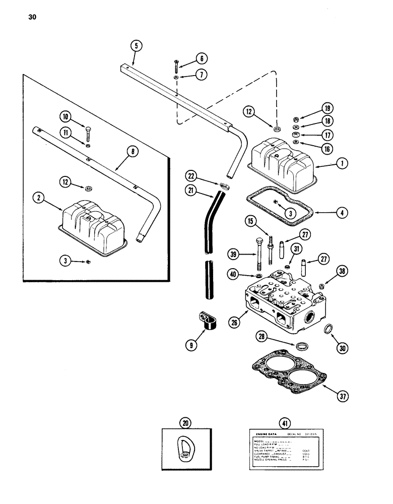 Схема запчастей Case 880C - (030) - CYLINDER HEAD AND COVER, 504BD DIESEL ENGINE (01) - ENGINE