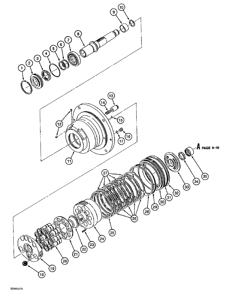 Схема запчастей Case 9060B - (6-08) - TRACK DRIVE MOTOR, SHAFT, CYLINDER BLOCK, PISTONS AND BRAKES (06) - POWER TRAIN