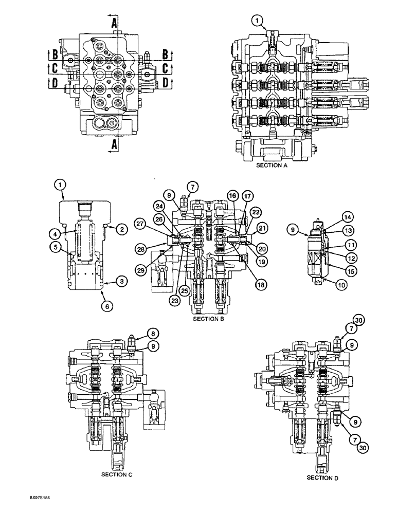 Схема запчастей Case 9060B - (8-190) - 163643A1 AND 171225A1 CONTROL VALVES, WORKING CIRCUIT RELIEF VALVES (08) - HYDRAULICS