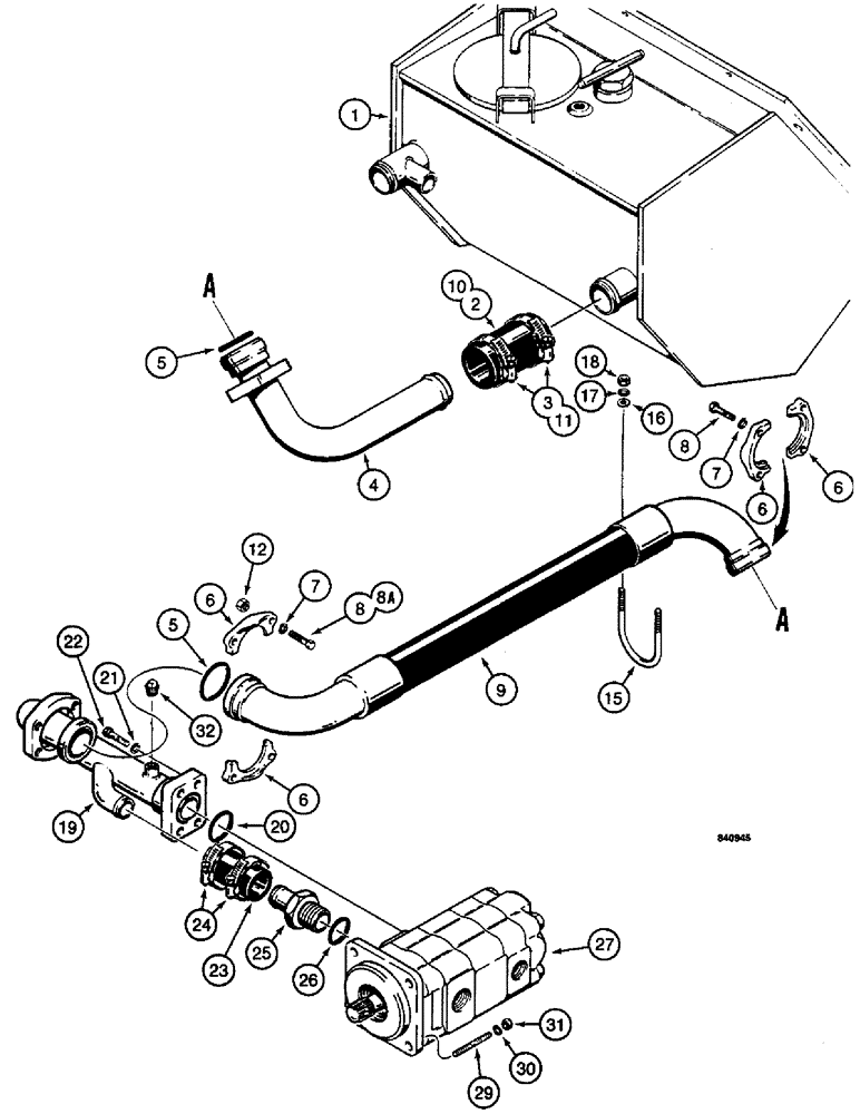 Схема запчастей Case W14 - (456) - BASIC HYDRAULIC CIRCUIT, RESERVOIR TO PUMP, BEFORE PIN 9151870 (08) - HYDRAULICS