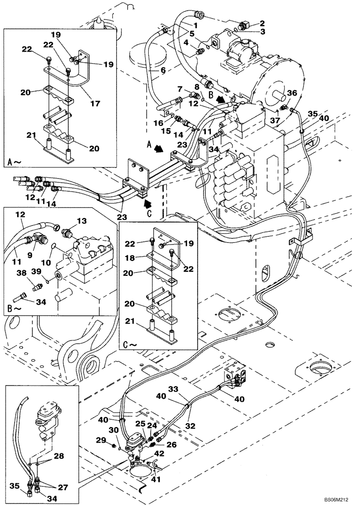 Схема запчастей Case CX290B - (08-38) - HYDRAULICS, AUXILIARY - SECOND ACTING CIRCUIT, PEDAL ACTIVATED (08) - HYDRAULICS