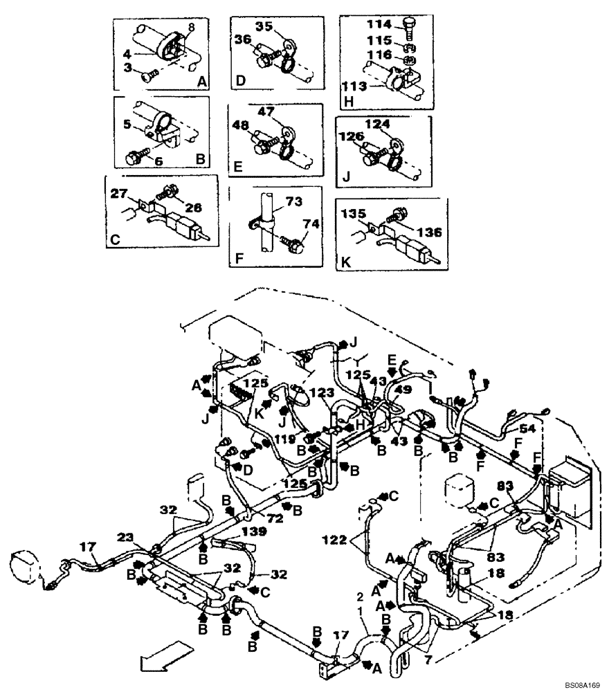 Схема запчастей Case CX130 - (04-02) - HARNESS, MAIN - CLAMPS AND RETAINERS (04) - ELECTRICAL SYSTEMS