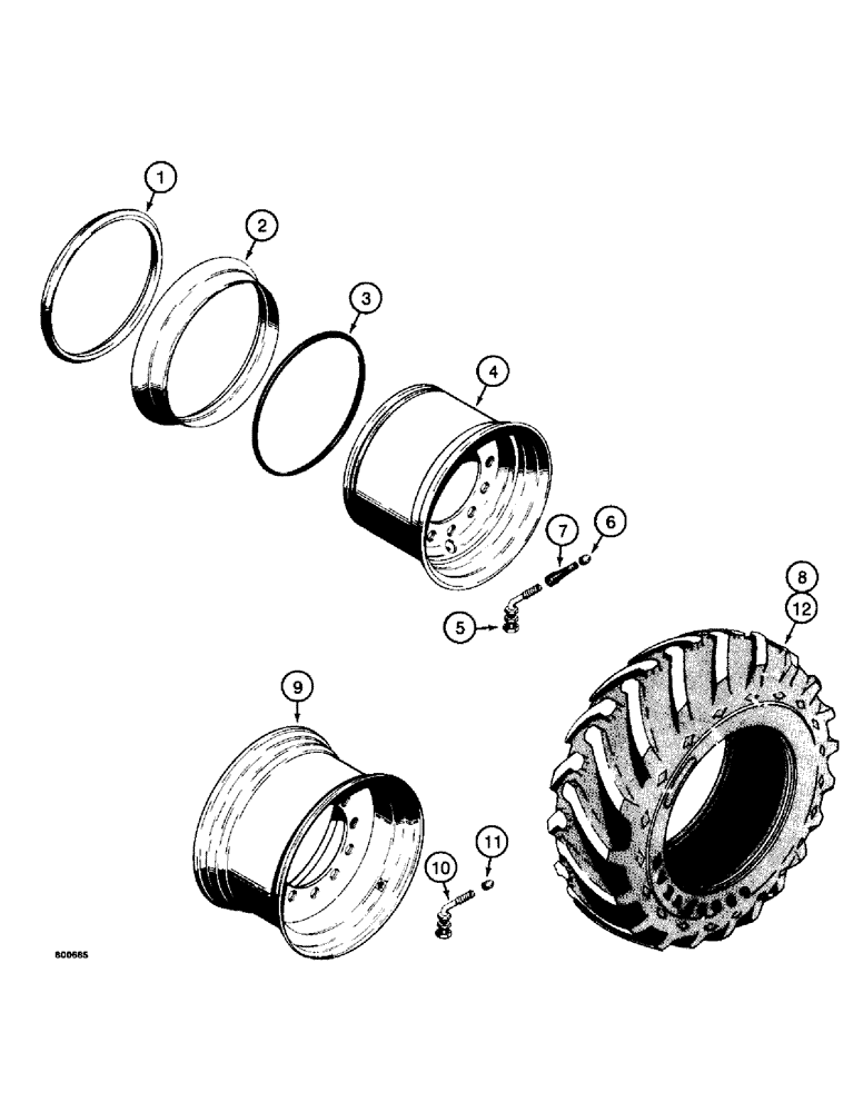 Схема запчастей Case 780 - (166) - REAR WHEELS AND TIRES, USED ON MODELS WITH 17.5 X 25 TIRES (06) - POWER TRAIN