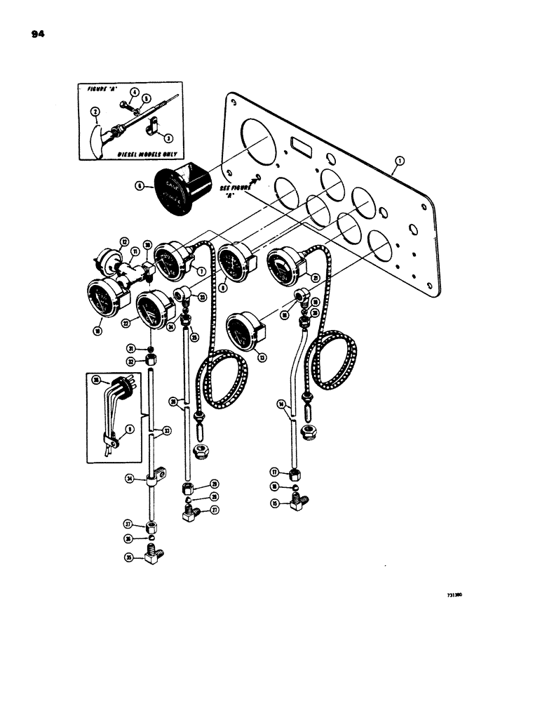 Схема запчастей Case 450 - (094) - INSTRUMENTS AND FUEL SHUT-OFF, DOZER AND DRAWBAR MODELS BEFORE A.N. 3040774 (06) - ELECTRICAL SYSTEMS