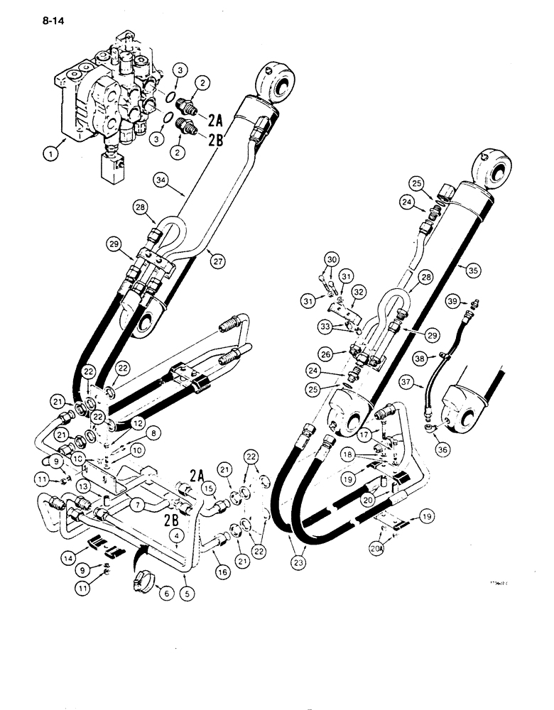 Схема запчастей Case 850D - (8-014) - LOADER LIFT HYDRAULIC CIRCUIT (08) - HYDRAULICS