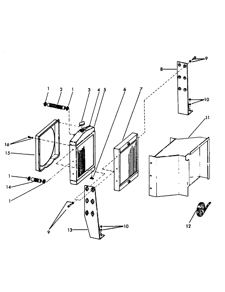 Схема запчастей Case 40EC - (C16) - RADIATOR, OIL COOLER, AND MOUNTING PART FOR:, GMC 4-53 (01) - ENGINE