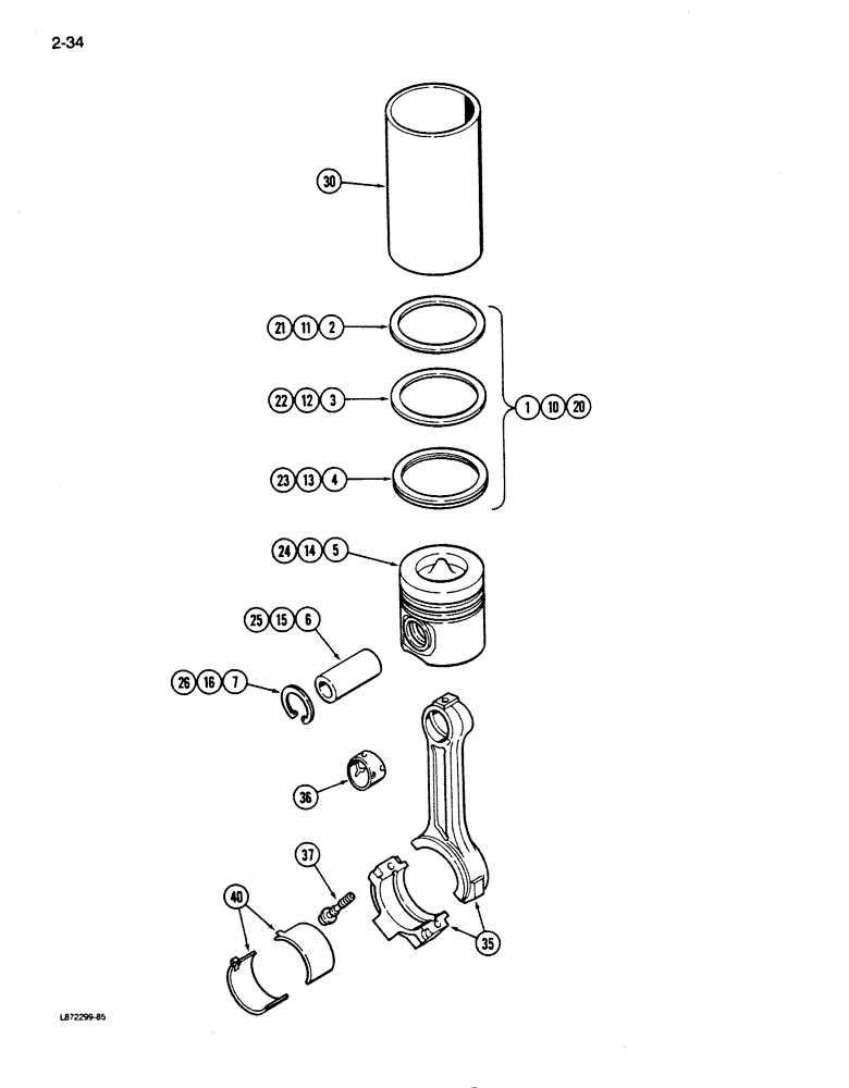 Схема запчастей Case 850D - (2-34) - PISTONS, 6-590 ENGINE (NATURAL ASPIRATED) (02) - ENGINE