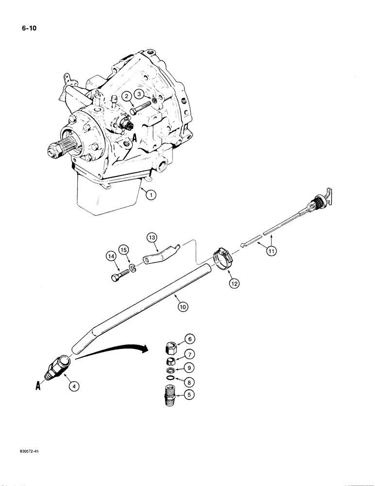 Схема запчастей Case 480E LL - (6-10) - POWER SHUTTLE MOUNTING AND DIPSTICK (06) - POWER TRAIN