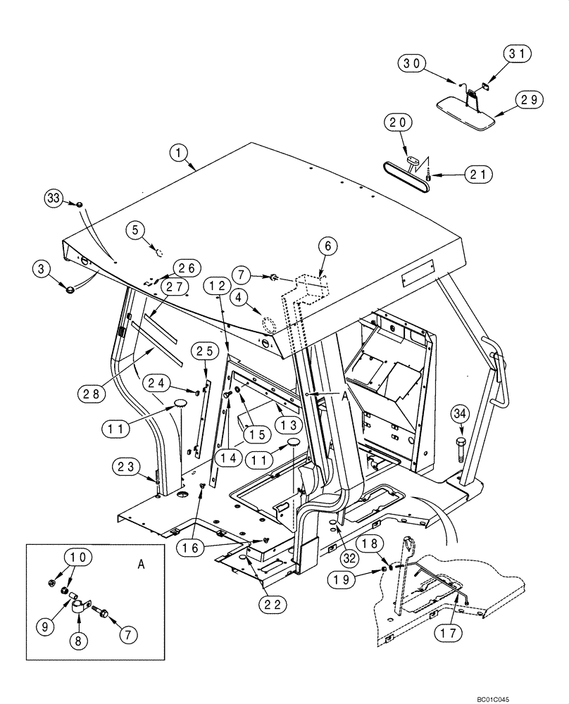 Схема запчастей Case 570MXT - (09-54) - CANOPY, ROPS - FRAME, COVERS, MIRROR, VISOR (09) - CHASSIS/ATTACHMENTS