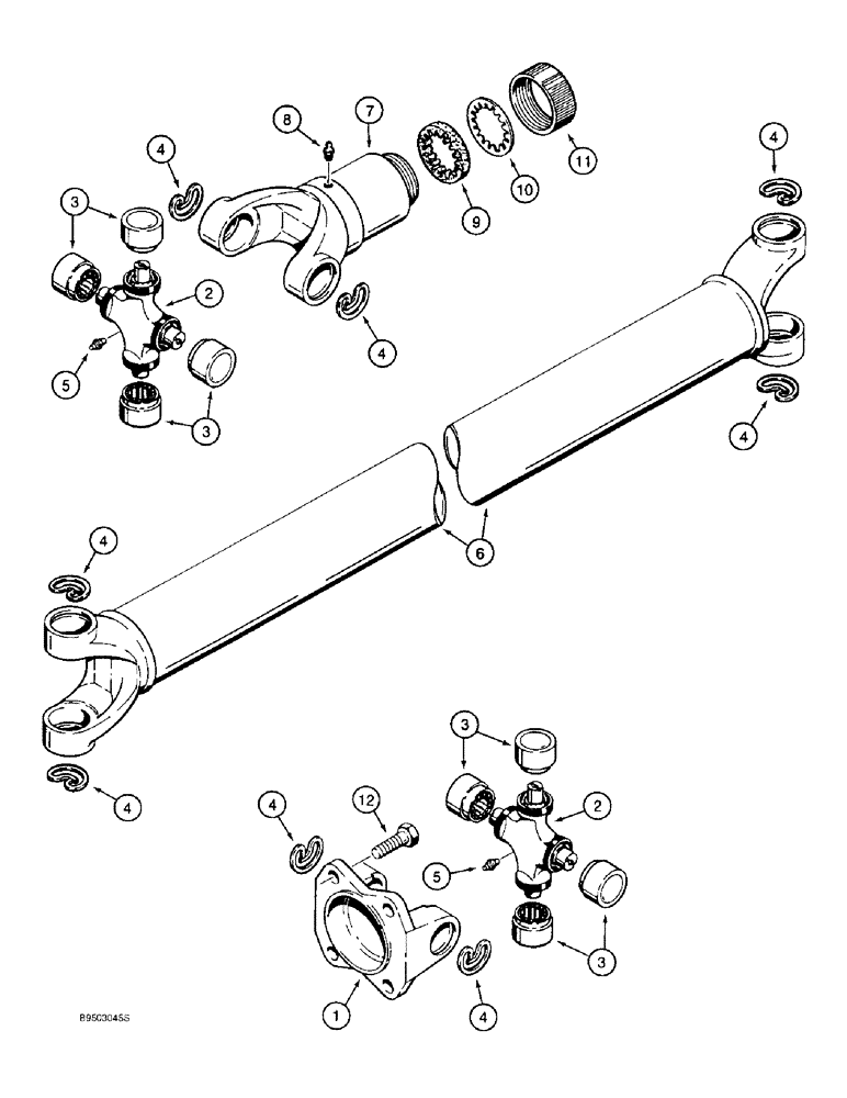 Схема запчастей Case 590L - (6-62) - DRIVE SHAFT FOR REAR DRIVE AXLE, REAR DRIVE AXLE TO TRANSMISSION (06) - POWER TRAIN