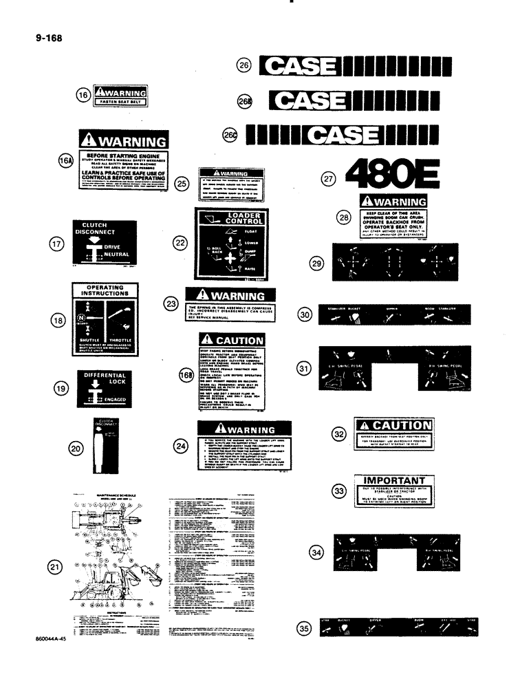 Схема запчастей Case 480E - (9-168) - DECALS (09) - CHASSIS/ATTACHMENTS