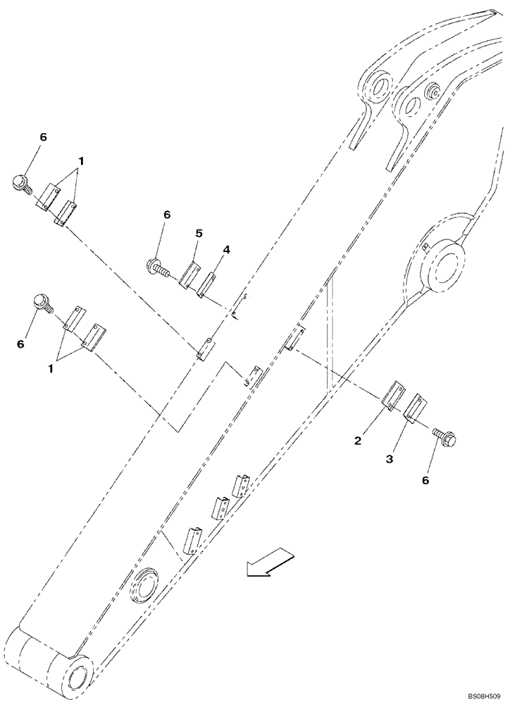 Схема запчастей Case CX470B - (09-51) - CLAMPS - ARM - SHORT (09) - CHASSIS