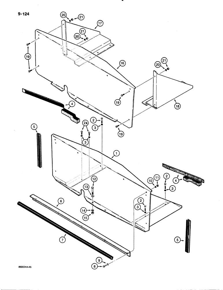 Схема запчастей Case 480E - (9-124) - REAR CLOSURE PANELS, MODELS WITH BACKHOE, 480E MODELS ONLY (09) - CHASSIS/ATTACHMENTS