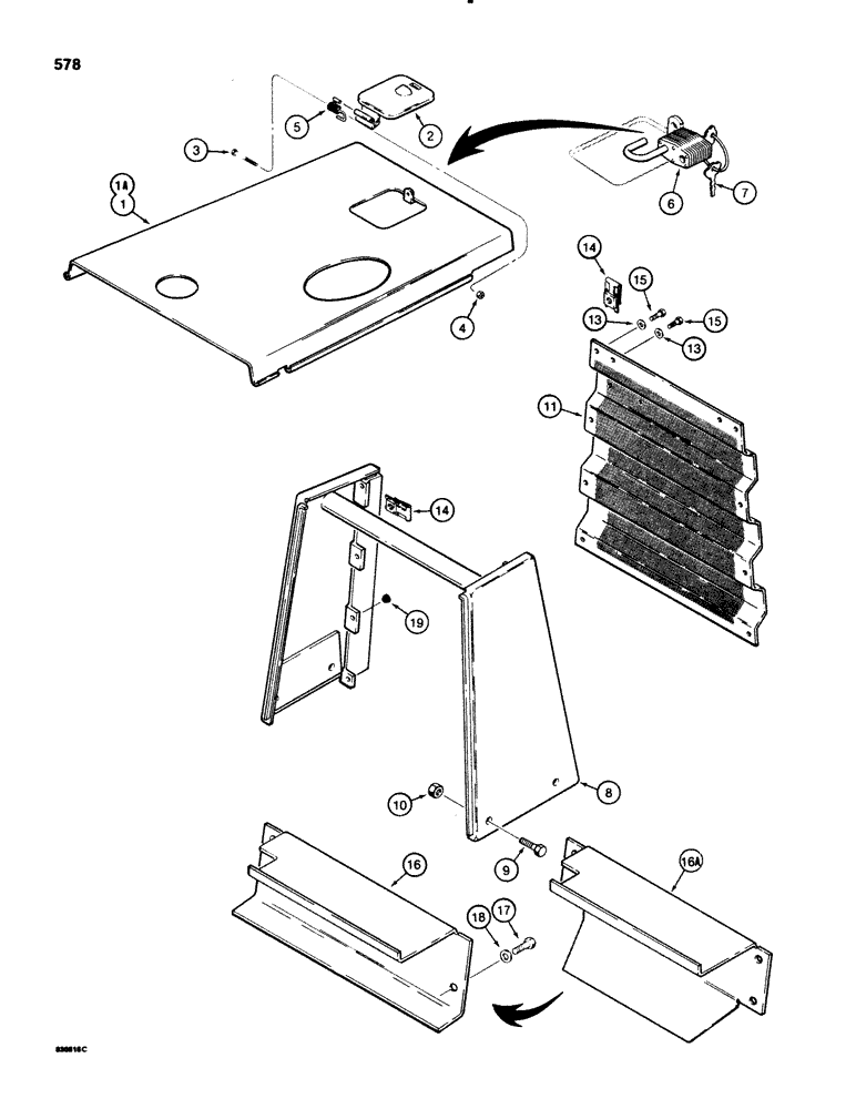 Схема запчастей Case 580SE - (578) - HOOD AND RADIATOR SHROUD (09) - CHASSIS/ATTACHMENTS