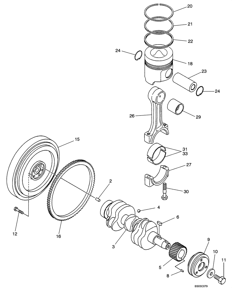 Схема запчастей Case CX31 - (02-18[00]) - CRANKSHAFT AND PISTON (02) - ENGINE