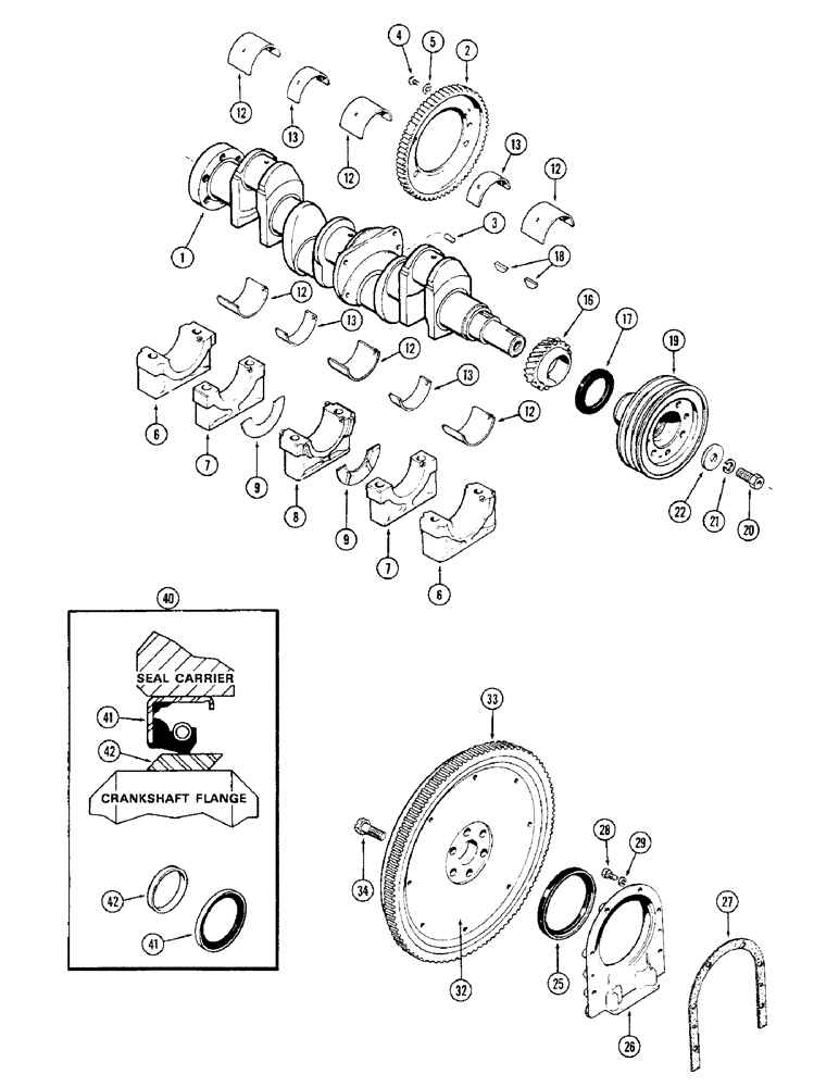 Схема запчастей Case 680CK - (018) - CRANKSHAFT AND FLYWHEEL, (301B) DIESEL ENGINE, WEAR SEAL KIT (10) - ENGINE