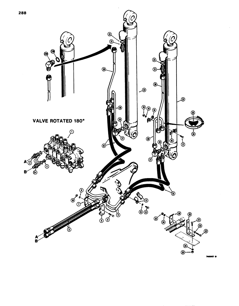 Схема запчастей Case 680E - (288) - BACKHOE BOOM CYLINDER HYDRAULIC CIRCUIT, USED ON SN. 9125069 (35) - HYDRAULIC SYSTEMS