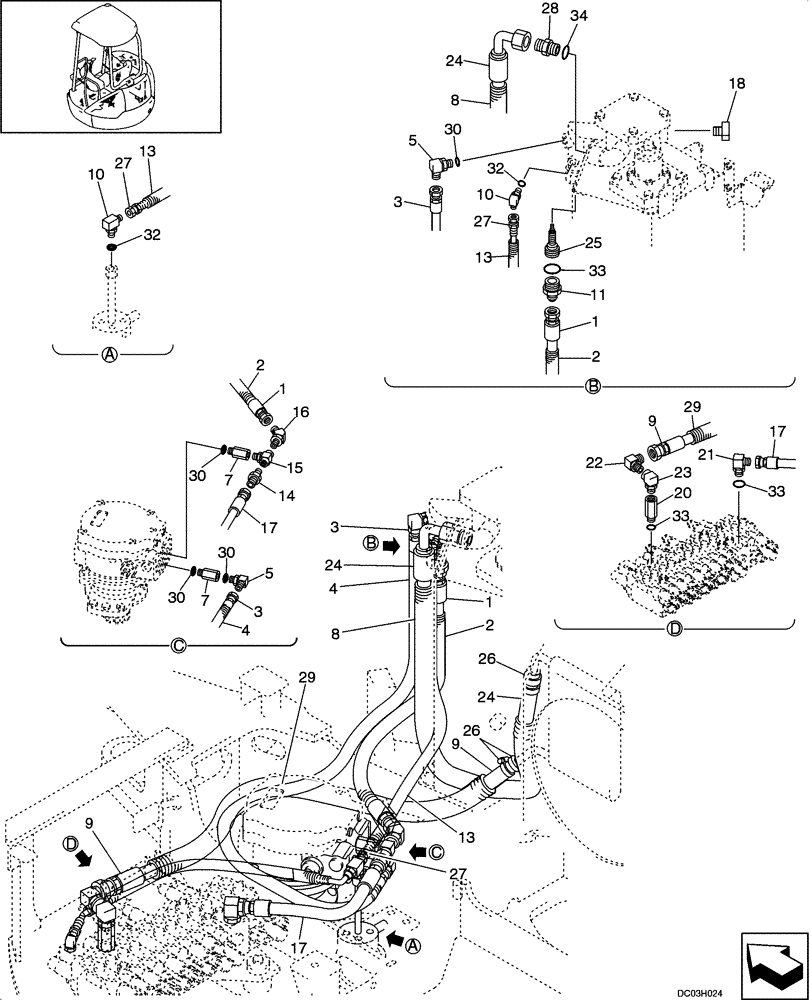 Схема запчастей Case CX25 - (08-06[00]) - HYDRAULIC LINES - RETURN (NIBBLER & BREAKER) (08) - HYDRAULICS