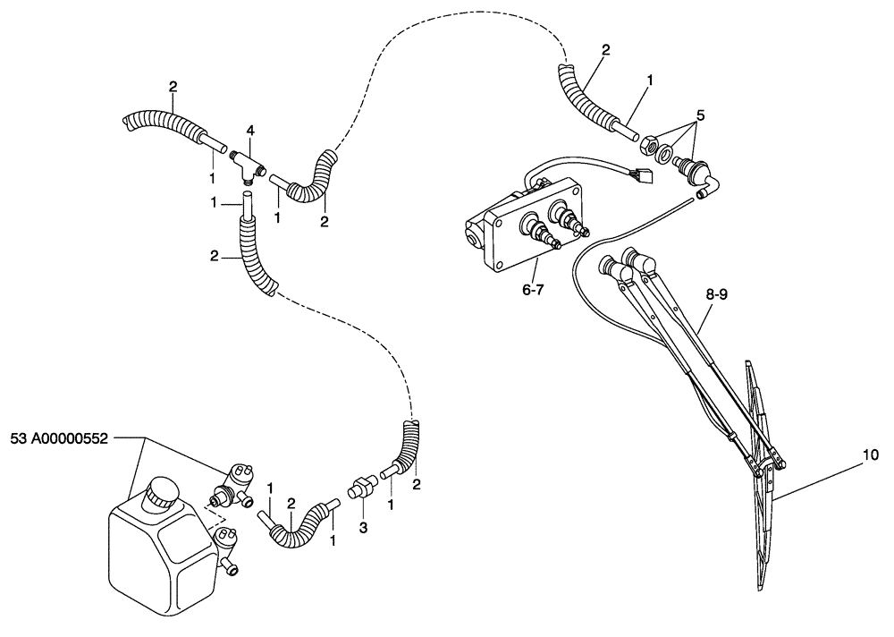 Схема запчастей Case 340 - (53A00000553[001]) - SIDE WINDSHIELD WASHER - WINDSHIELD WIPER (10) - Cab/Cowlings