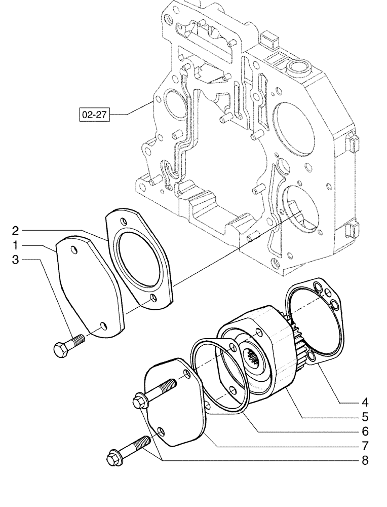 Схема запчастей Case 885B AWD - (02-29[01]) - GEAR COVER PLATE - POWER TAKE - OFF (02) - ENGINE