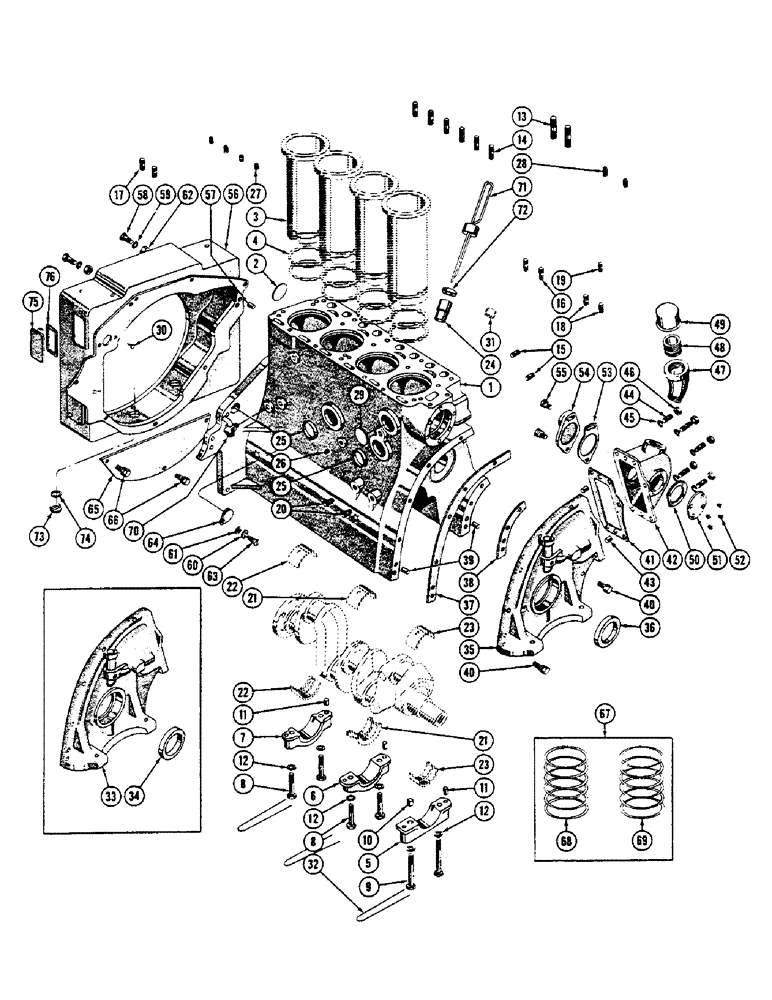 Схема запчастей Case 600 - (010) - DIESEL ENGINE INSTALLATION, CYLINDER BLOCK, GEAR COVER, FLYWHEEL HSG. (01) - ENGINE