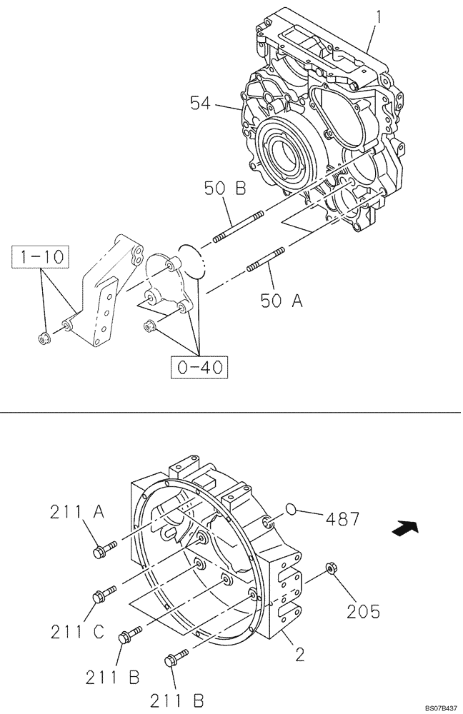 Схема запчастей Case CX130B - (02-19) - ENGINE FLYWHEEL HOUSING, STUDS (02) - ENGINE