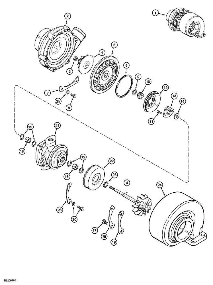 Схема запчастей Case 850G - (2-30) - TURBOCHARGER ASSEMBLY (PRIOR TO P.I.N. JJG0254015, EXCEPT FOR JJG0254005 TO JJG0254009) (01) - ENGINE