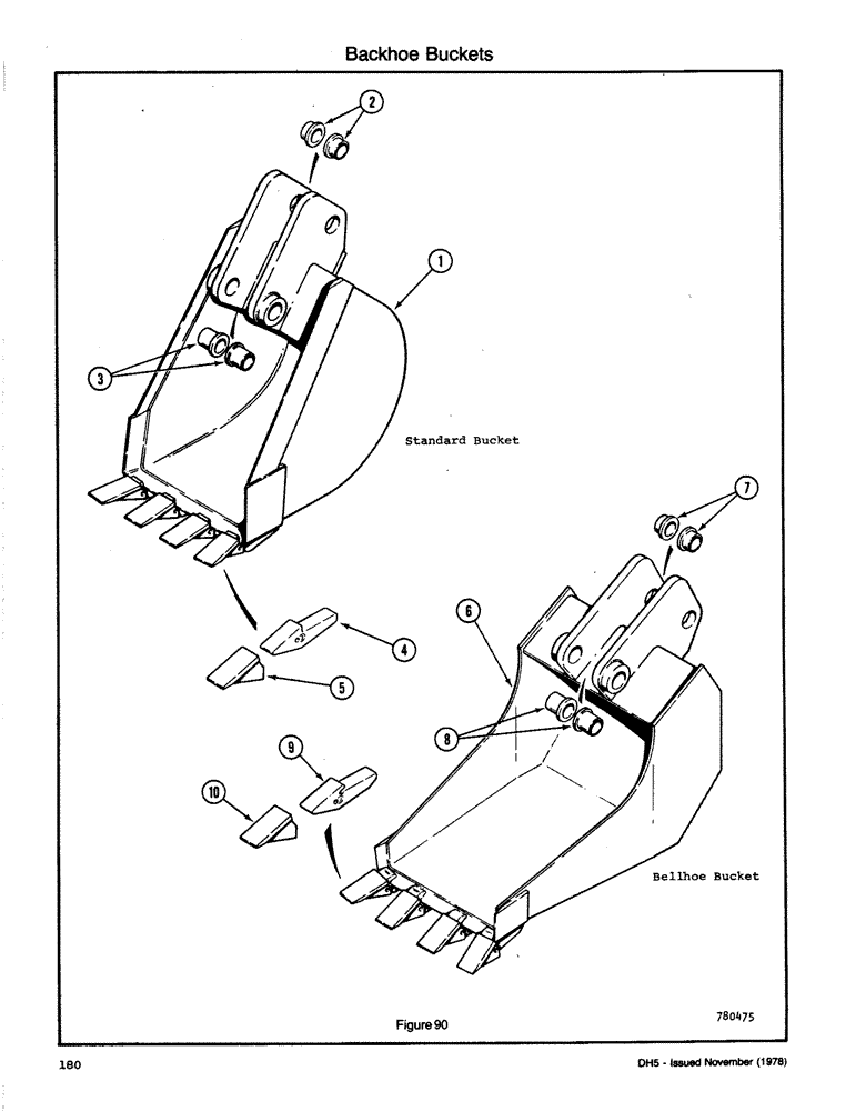 Схема запчастей Case DH5 - (180) - BACKHOE BUCKETS (84) - BOOMS, DIPPERS & BUCKETS