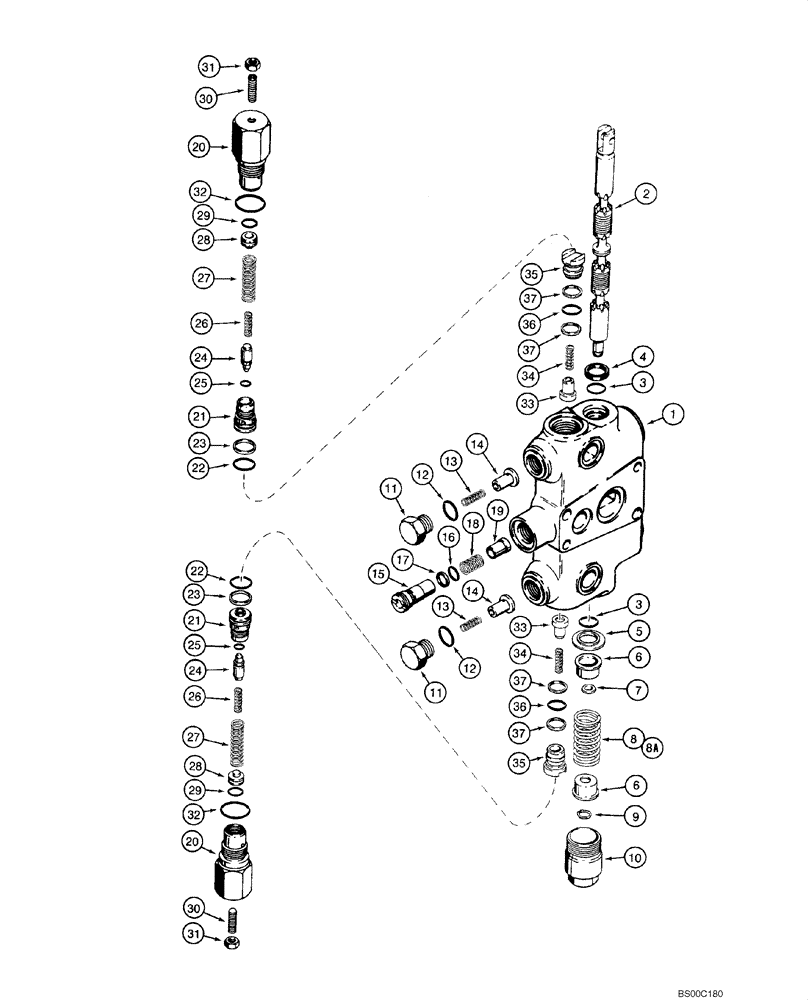 Схема запчастей Case 590SM - (08-44) - VALVE SECTION - BACKHOE SWING (08) - HYDRAULICS