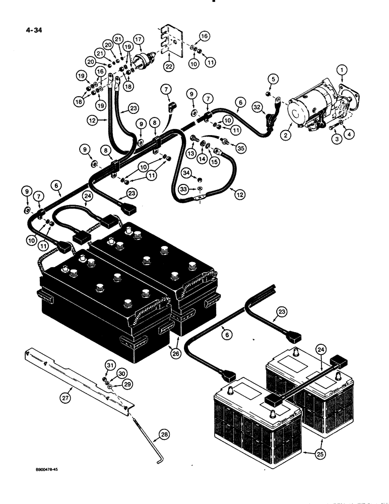 Схема запчастей Case 621 - (4-34) - STARTER, BATTERY, AND BATTERY CABLES (04) - ELECTRICAL SYSTEMS