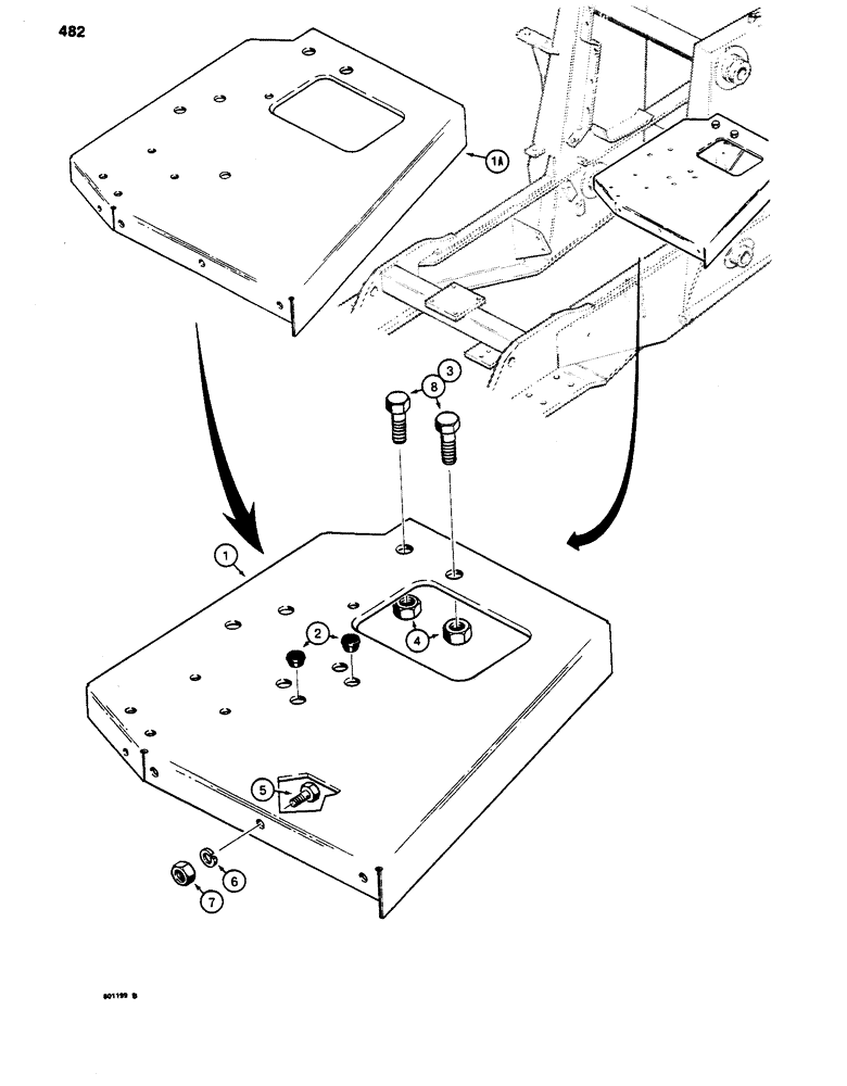 Схема запчастей Case 480LL - (482) - VALVE MOUNTING PLATE, 480LL MODELS ONLY (90) - PLATFORM, CAB, BODYWORK AND DECALS