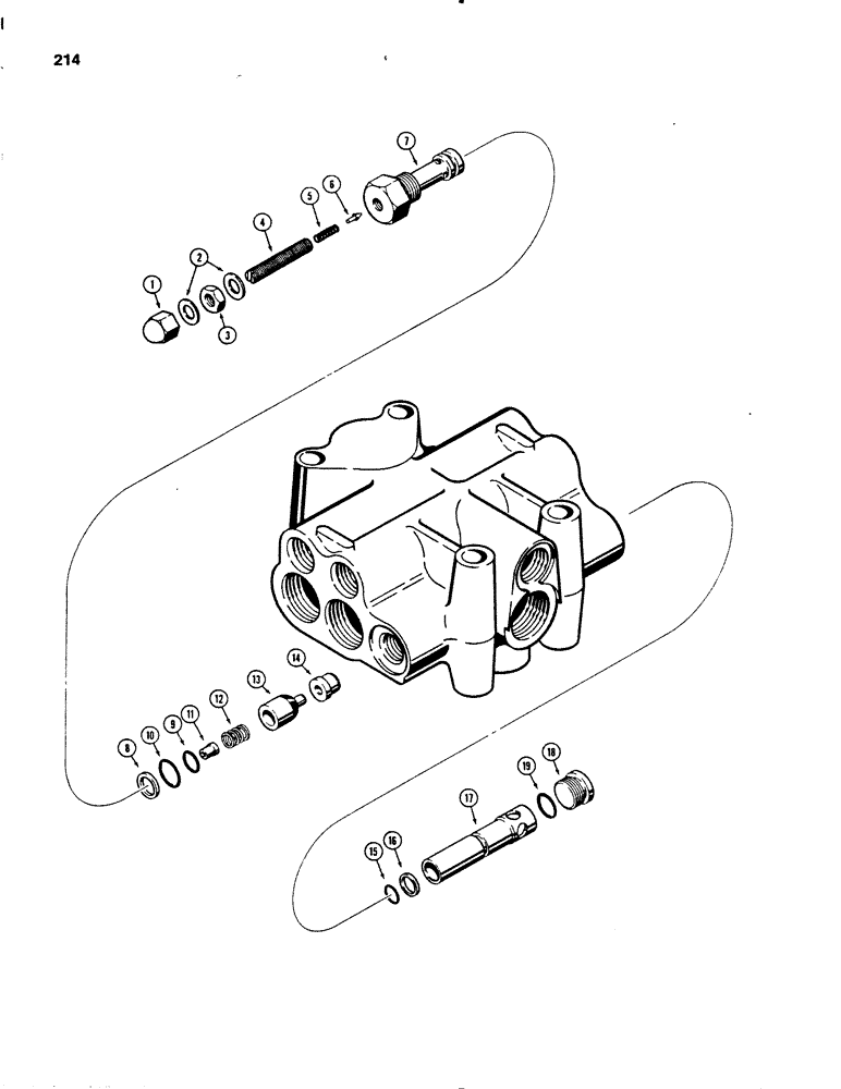 Схема запчастей Case 455B - (214) - W16129 MAIN RELIEF VALVE, ALL MODELS EXCEPT DOZER MODELS WITH A BACKHOE (07) - HYDRAULIC SYSTEM