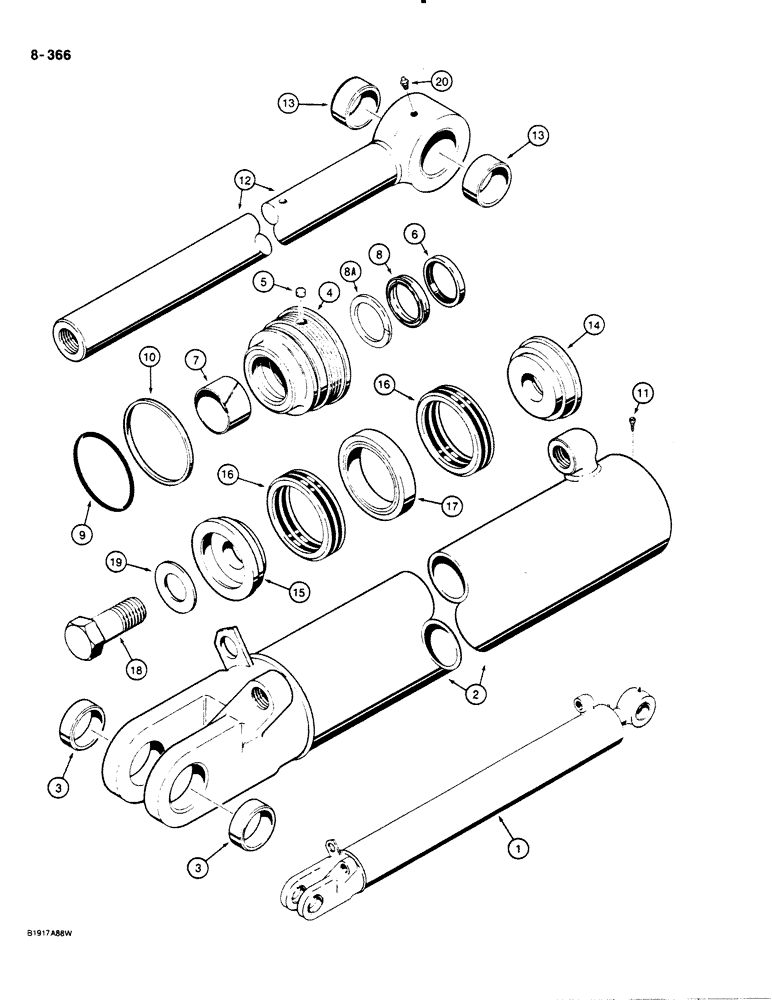 Схема запчастей Case 1455B - (8-366) - LOADER BUCKET CYLINDERS (08) - HYDRAULICS