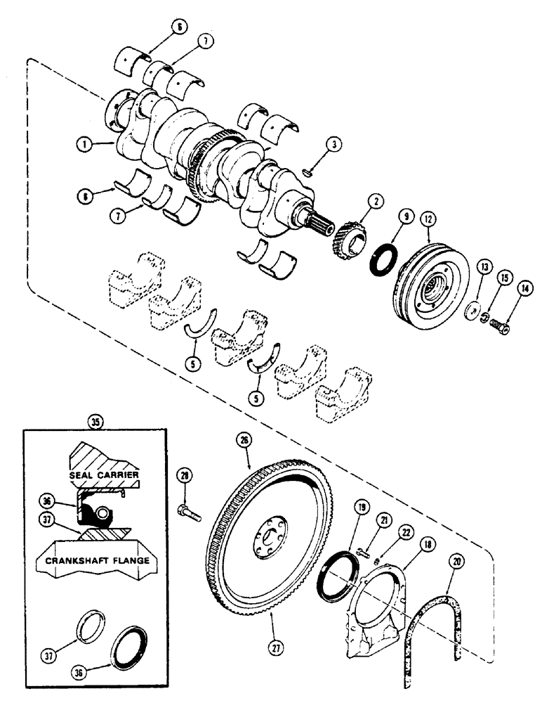 Схема запчастей Case 336B - (18) - 336BD & 336BDT DIESEL ENGINES, CRANKSHAFT & FLYWHEEL, WITH 