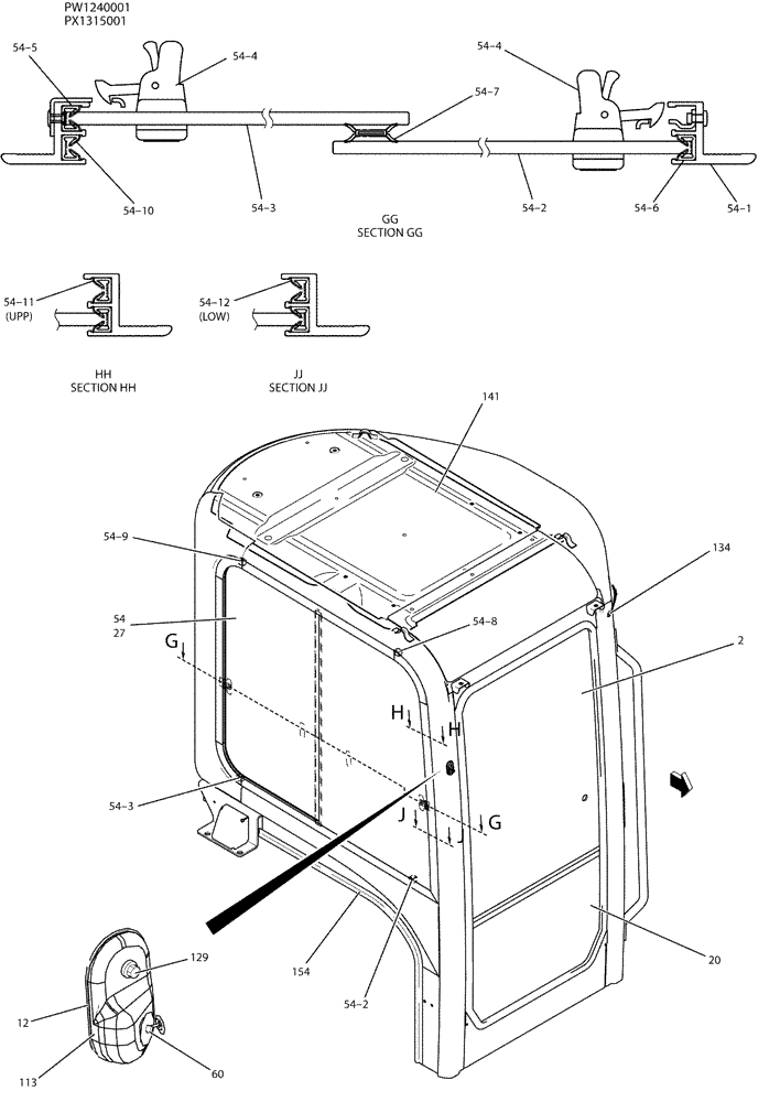 Схема запчастей Case CX36B - (05-012[02]) - CAB ASSY, P/N PW02000069F1 (90) - PLATFORM, CAB, BODYWORK AND DECALS