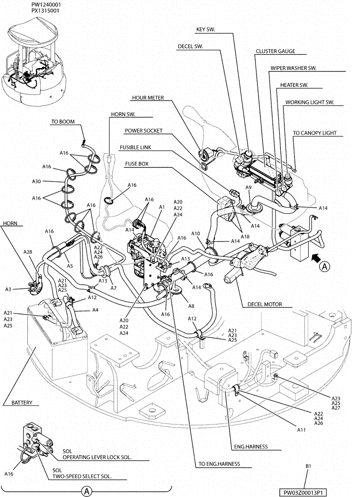 Схема запчастей Case CX36B - (01-061) - ELEC ASSY, UPP (55) - ELECTRICAL SYSTEMS