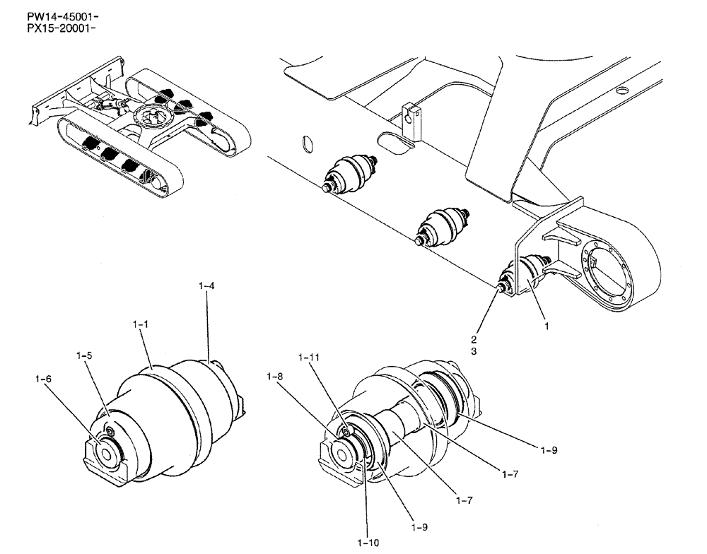 Схема запчастей Case CX36B - (02-007) - ROLLER ASSY, TRACK (04) - UNDERCARRIAGE